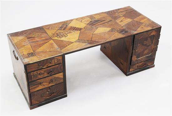 A Japanese Hakone wear marquetry cabinet / low desk, 39cm wide when in closed position